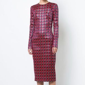 Perfect Holiday dress:Diane Von Furstenberg red metallic jacquard tailored dress
